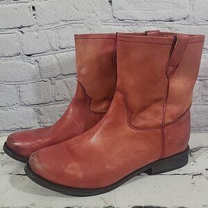 70 Post Paris Boots Joelle Red Leather Ankle Pull On Western Boots Womens Sz 9
